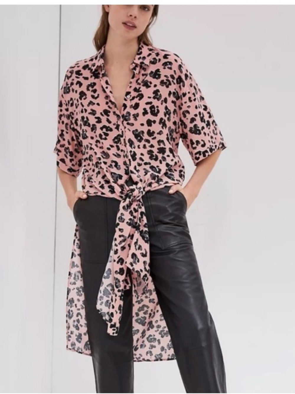 Anthropologie Maeve  Pink Leopard Print Tie-Front Blouse